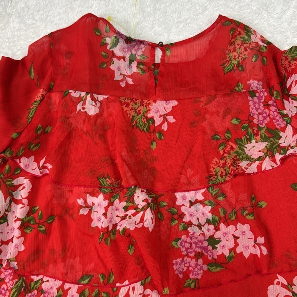 Who What Wear Tiered Ruffle Floral Mini summer Dress Red NWOT - Picture 9 of 9